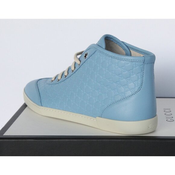 GUCCI SNEAKERS SHOES LEATHER MINERAL BLUE GUCCISSIMA HI-TOP sz 38.5G / 8.5 - Picture 5 of 10
